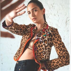 Moschino Cheap & Chic Leopard Print Blazer Jacket Red Trim Applique Size 14